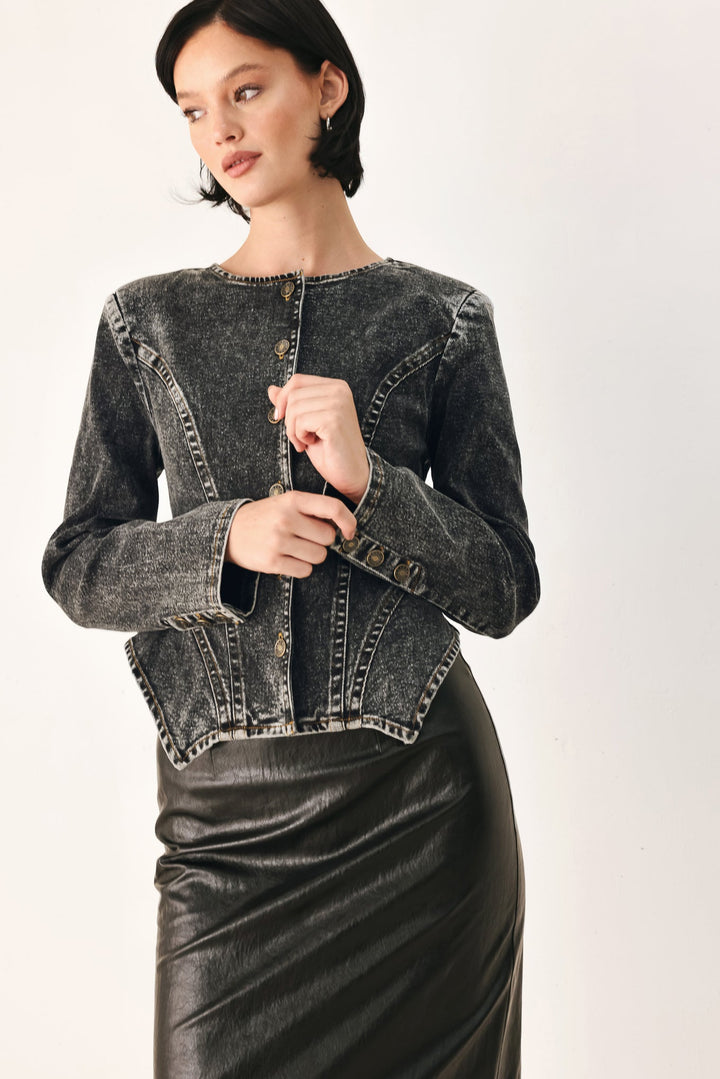 Downtown Edge Acid Wash Peplum Jacket from KADOU Boutique