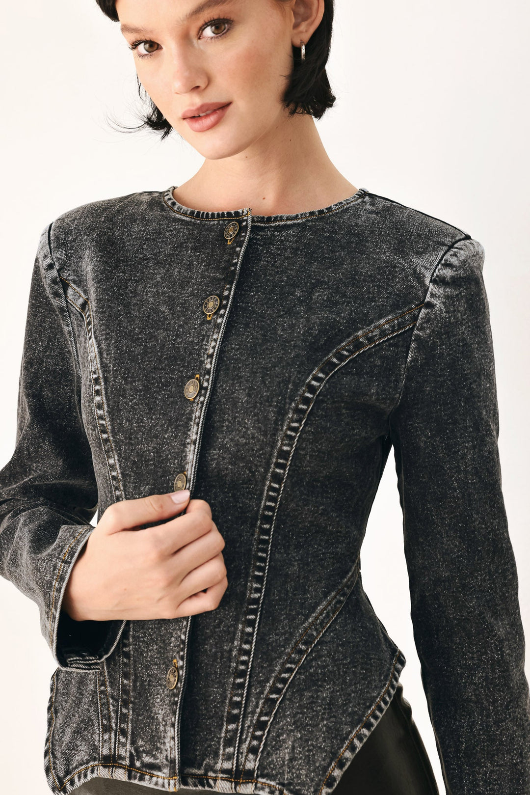 Downtown Edge Acid Wash Peplum Jacket from KADOU Boutique