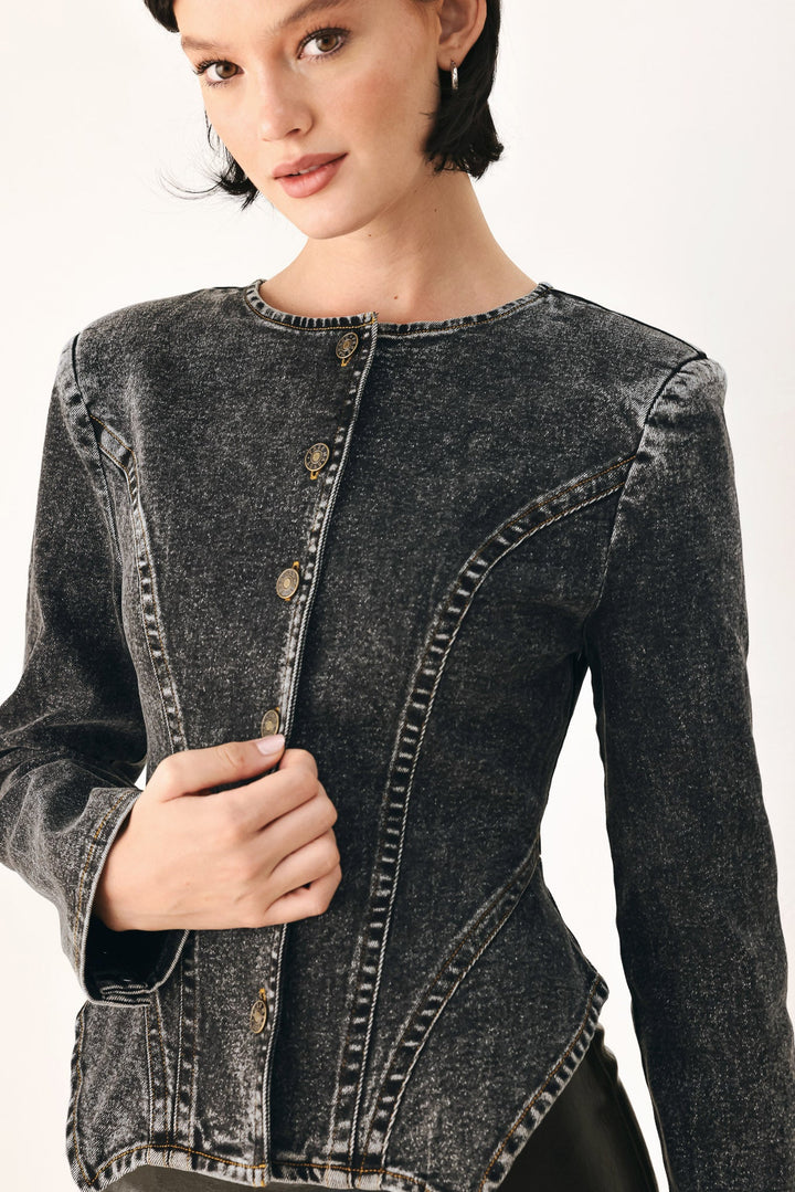 Downtown Edge Acid Wash Peplum Jacket from KADOU Boutique