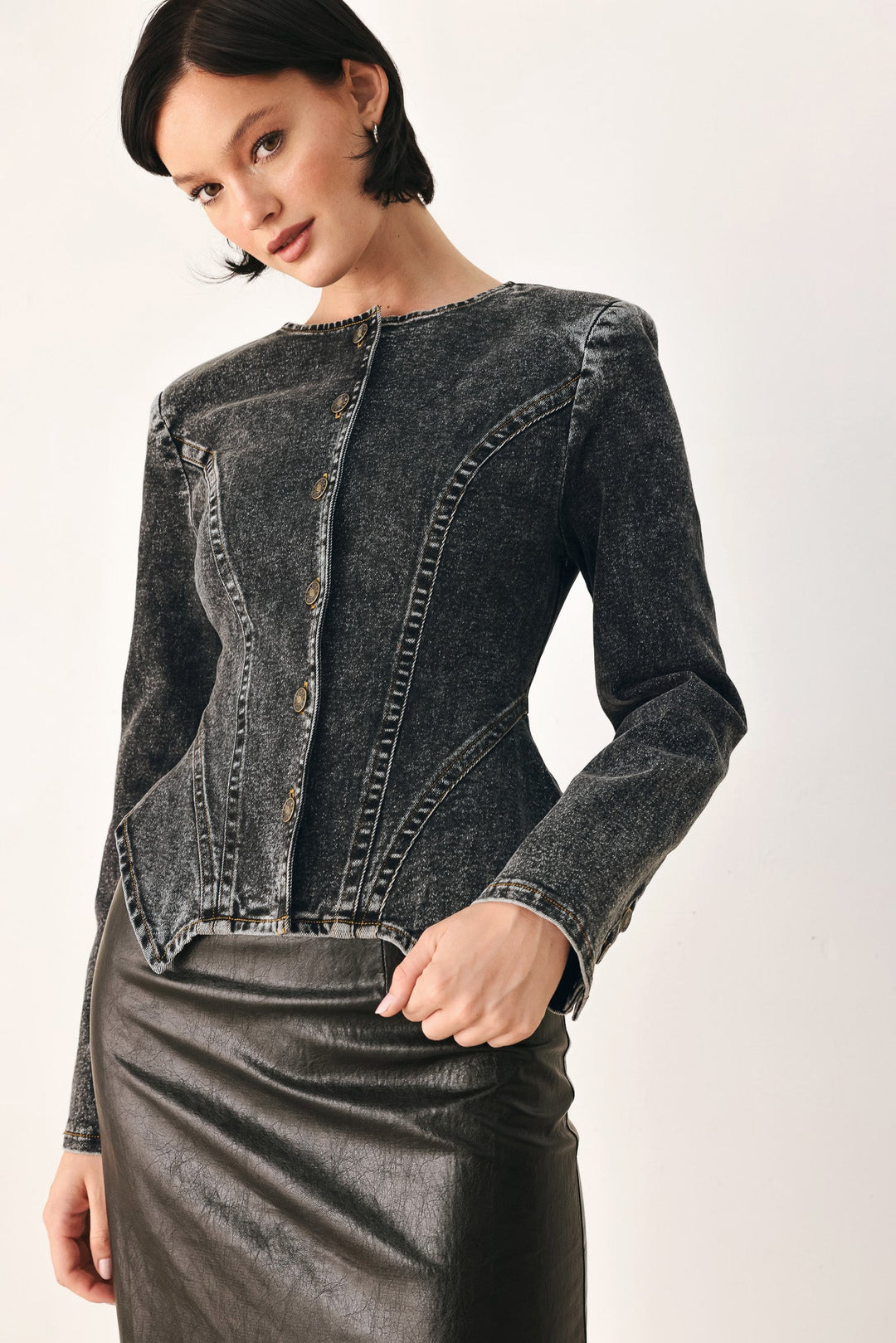 Downtown Edge Acid Wash Peplum Jacket from KADOU Boutique