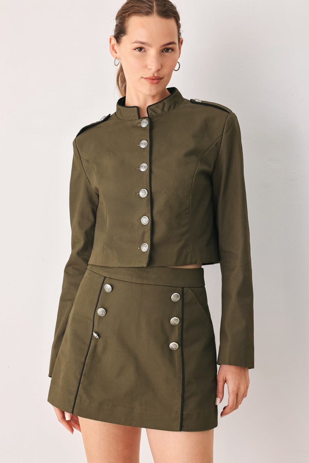 Olive Cadet Woven Crop Jacket from KADOU Boutique