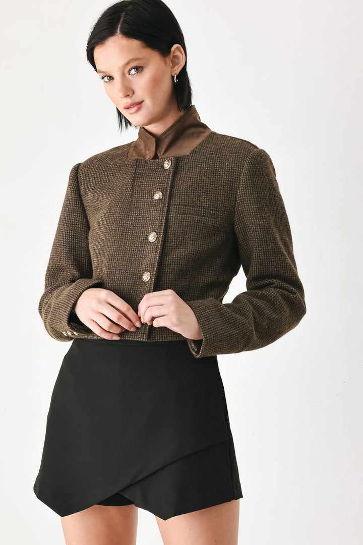 HERITAGE CHARM HOUNDSTOOTH CROP JACKET