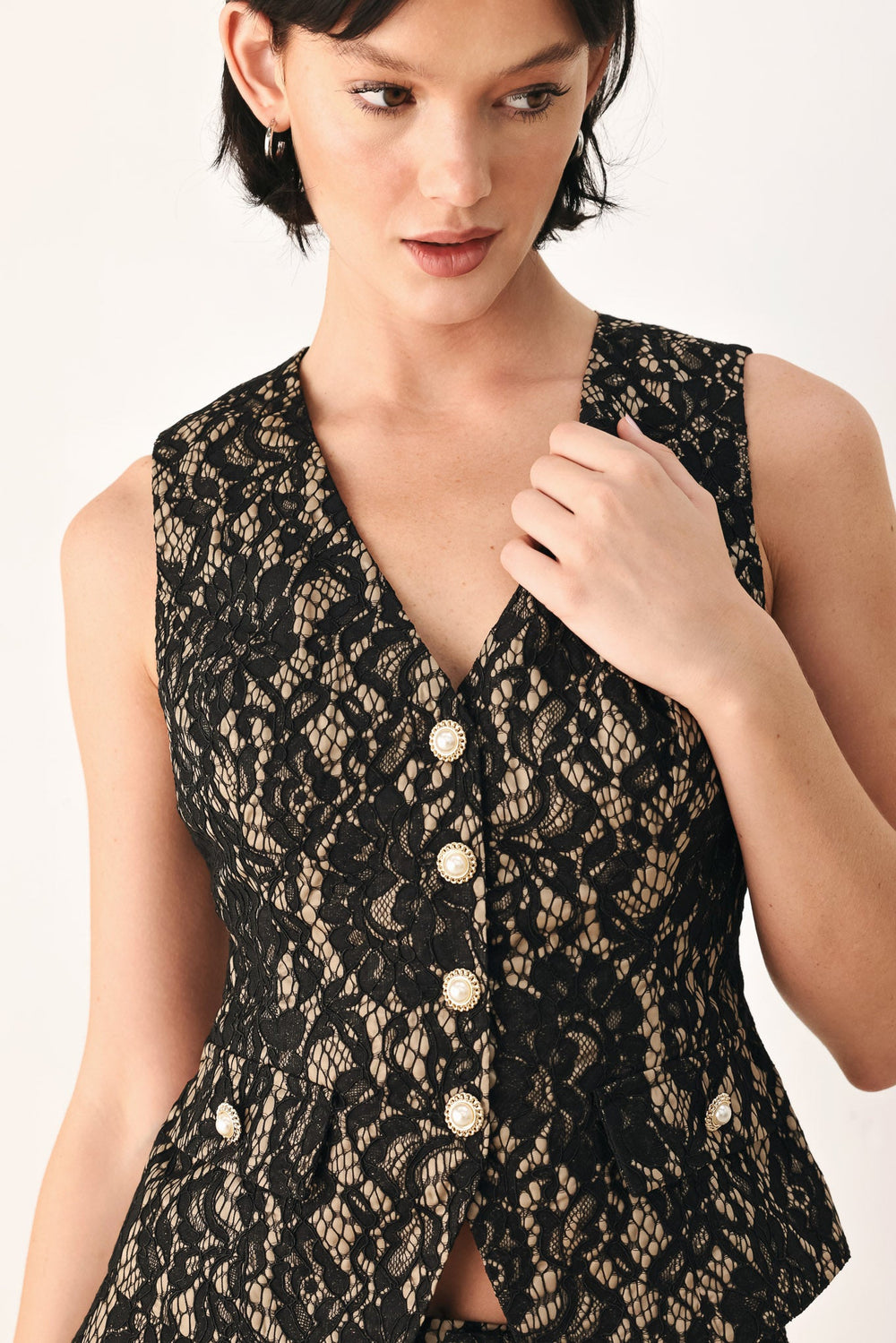 Lace Theory Black/camel Woven Vest from KADOU Boutique