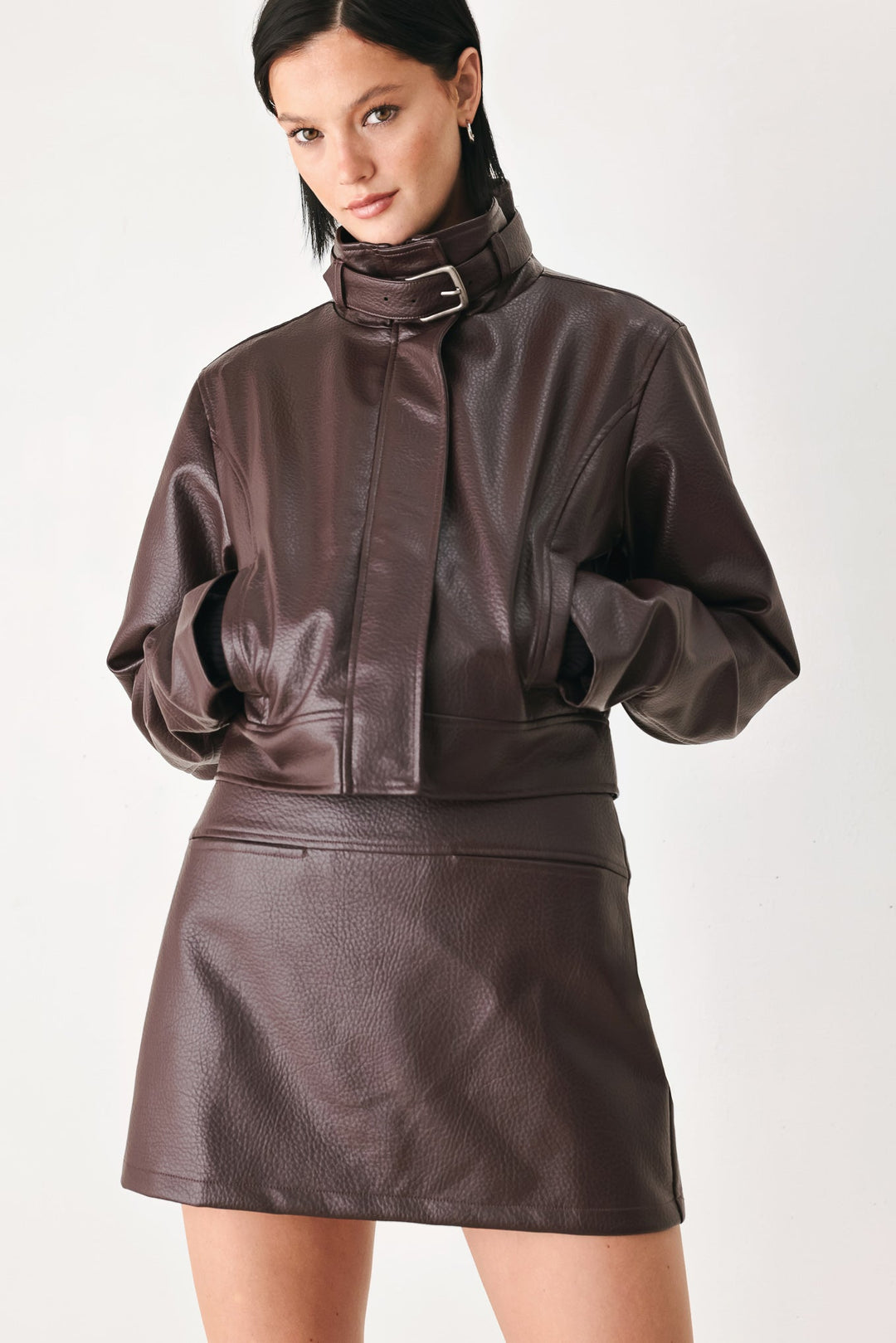 Rebel Romance Buckled Faux Leather Cropped Jacket from KADOU Boutique