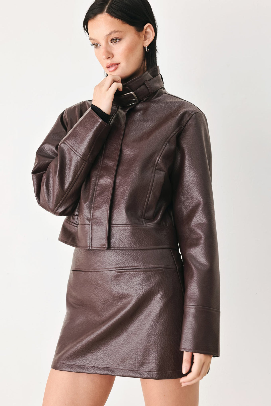 Rebel Romance Buckled Faux Leather Cropped Jacket from KADOU Boutique
