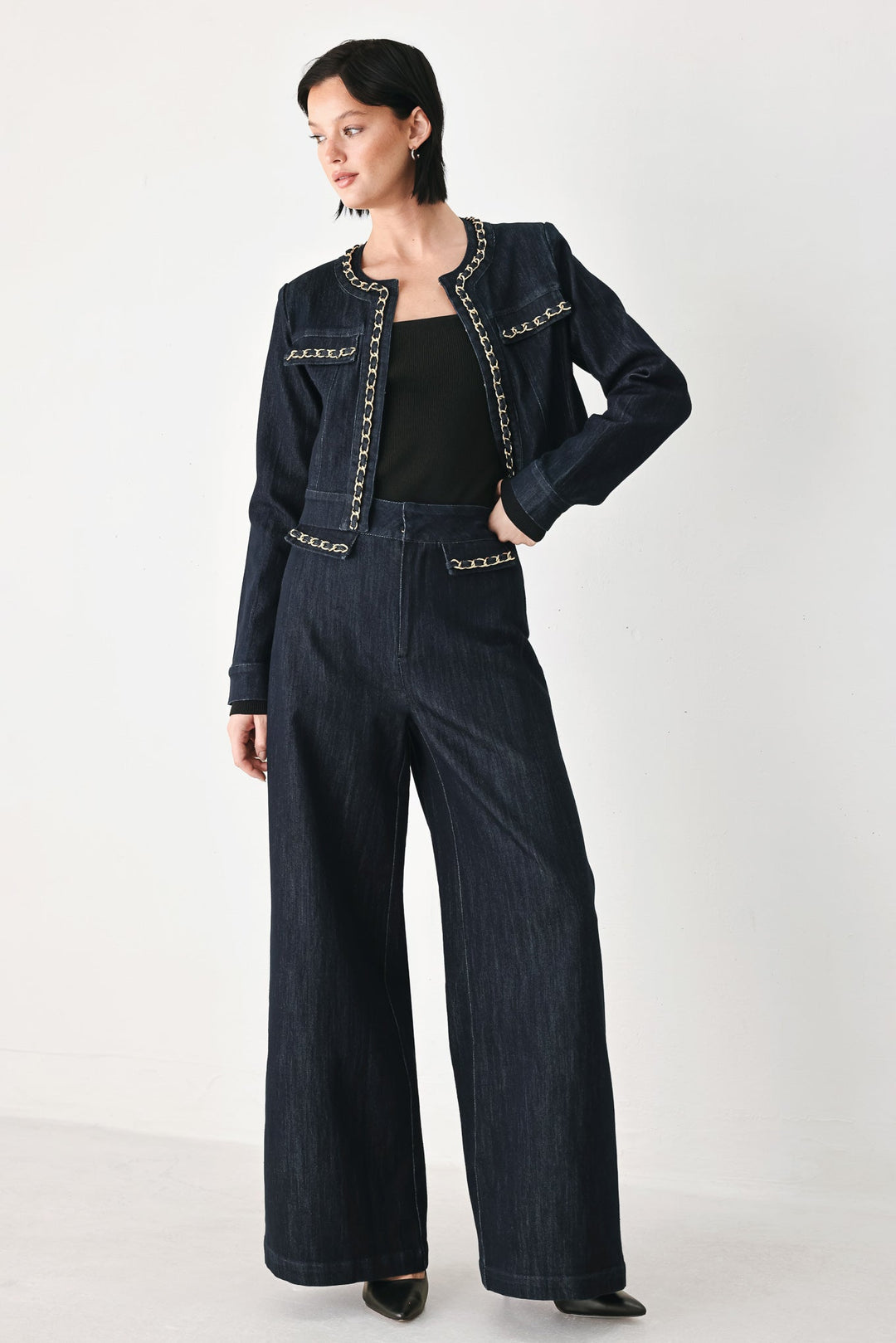 AFTER HOURS INDIGO CHAIN-TRIM DENIM JACKET
