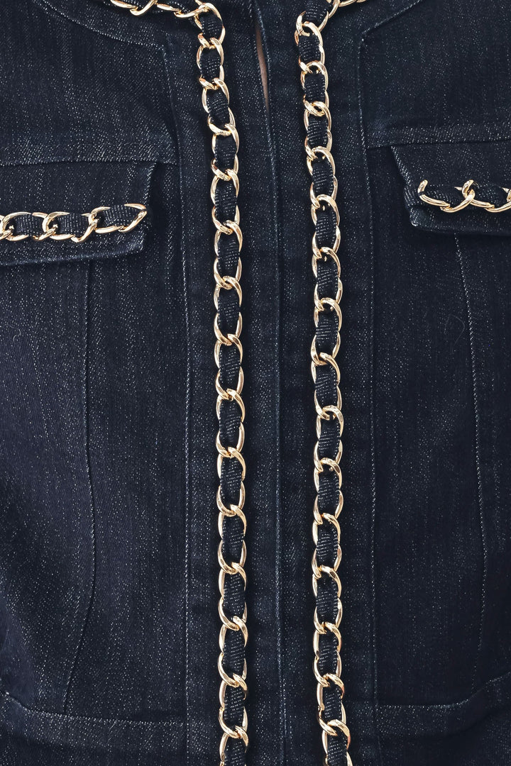 AFTER HOURS INDIGO CHAIN-TRIM DENIM JACKET