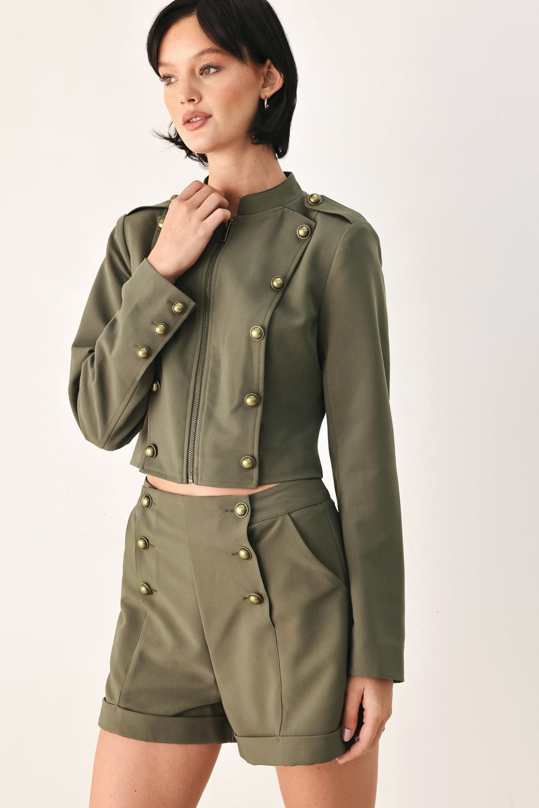 OLIVE COMMAND CROPPED MILITARY JACKET
