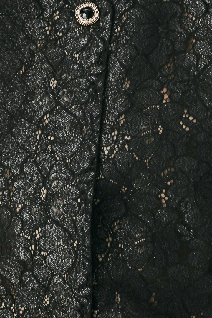 NOIR LACE AFFAIR BLACK/NUDE JEWEL-BUTTON CROPPED JACKET