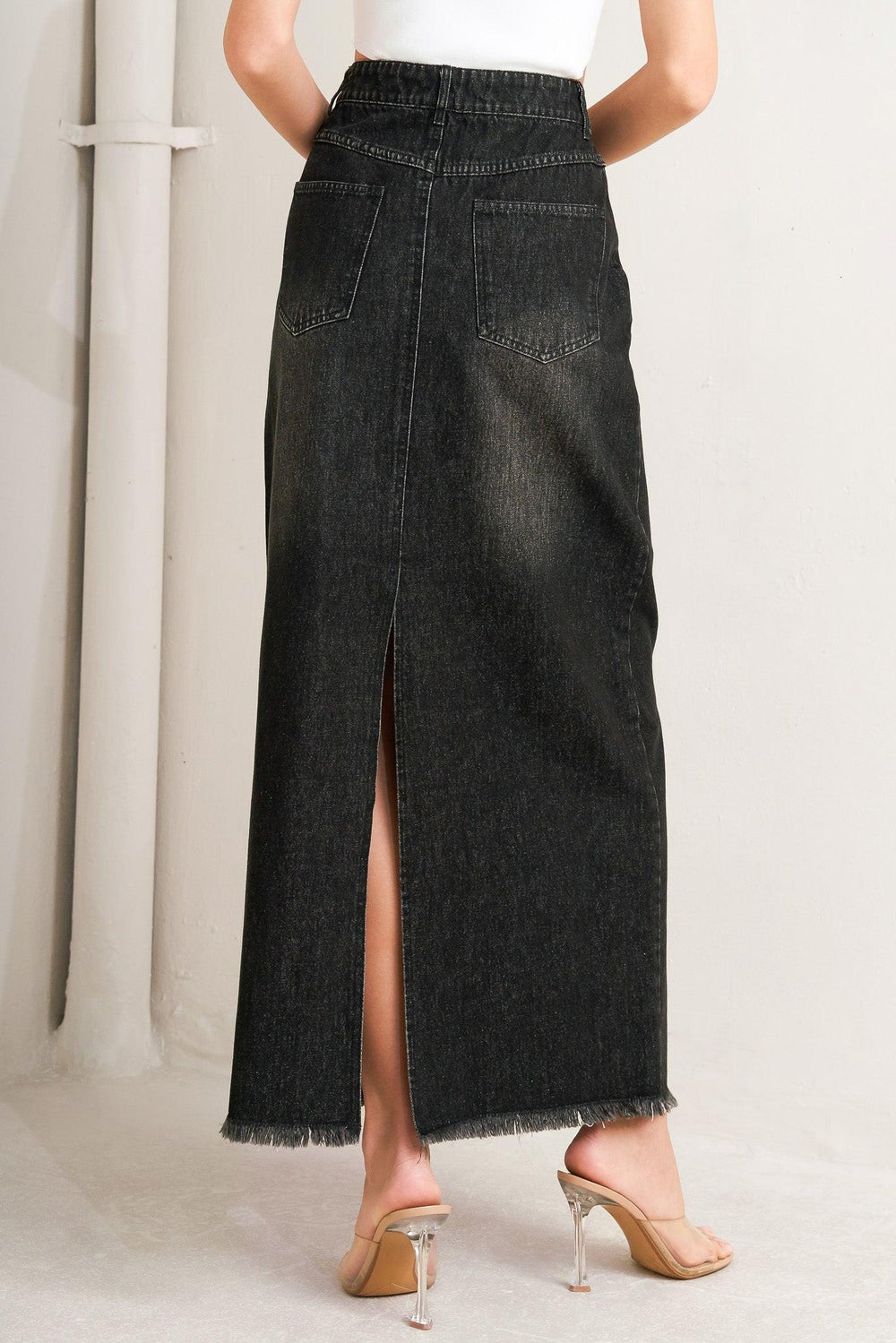 Talk About Beauty Denim Midi Skirt from KADOU Boutique