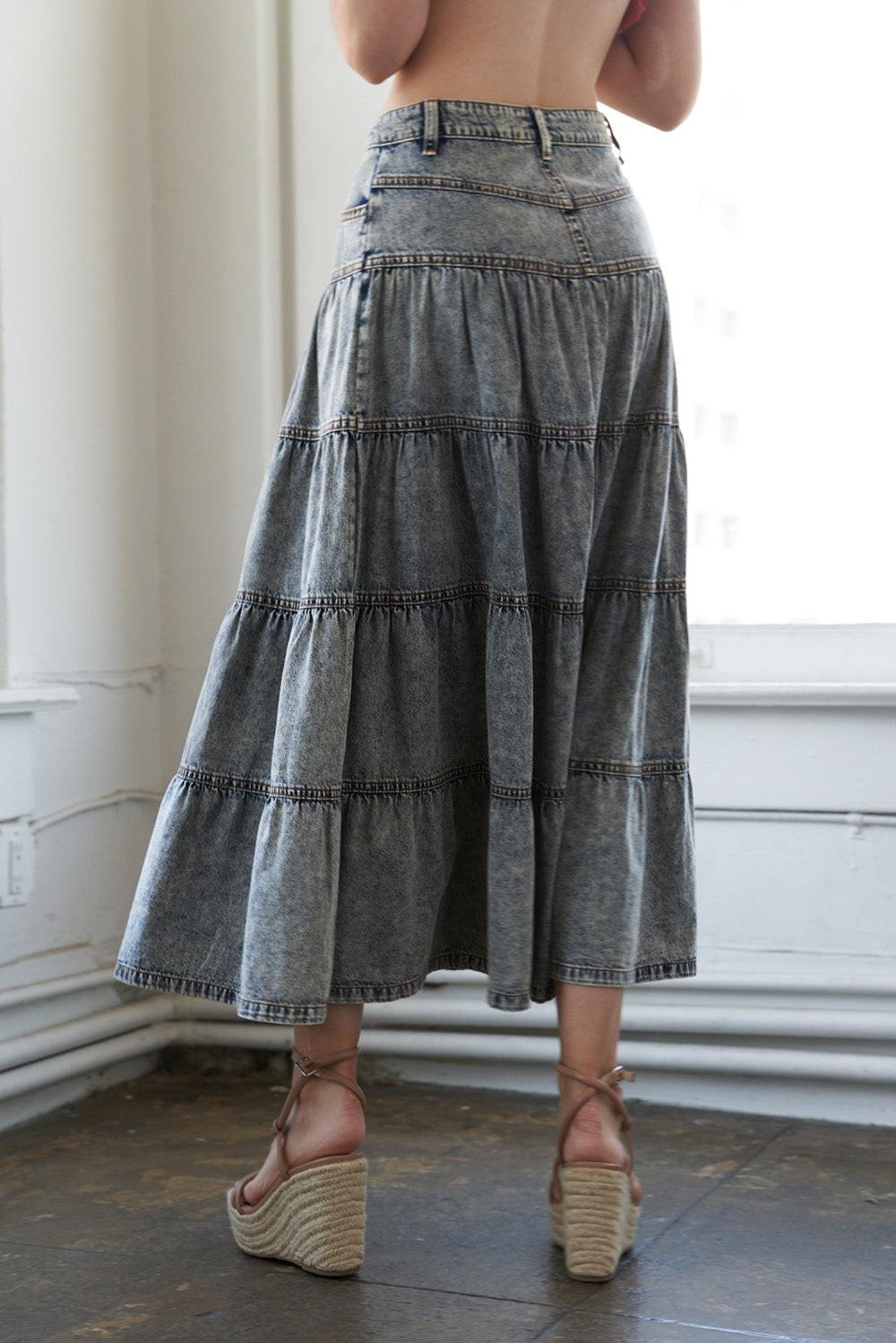Simple Statement Denim Midi Skirt from KADOU Boutique