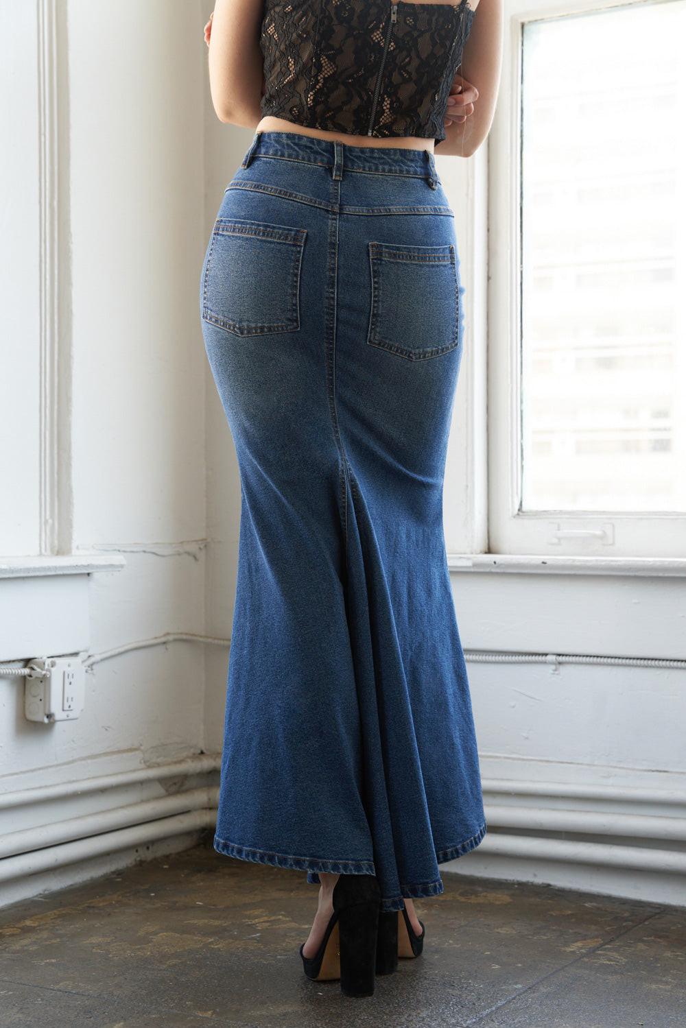 Whispering Winds Denim Midi Skirt from KADOU Boutique