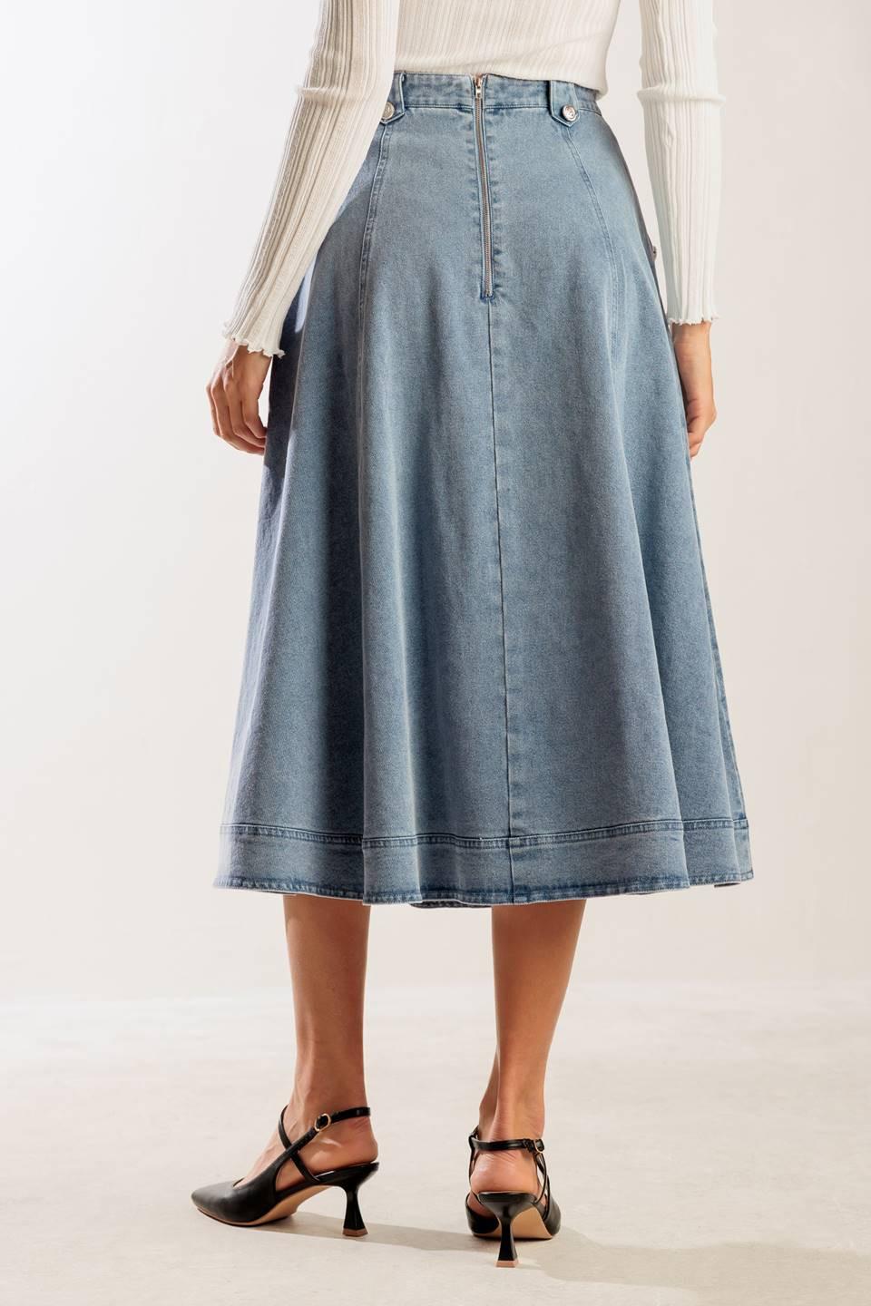 At First Glance Denim Midi Skirt from KADOU Boutique