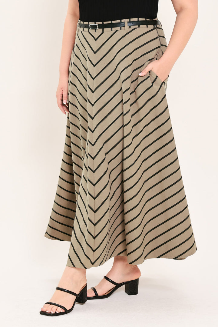 WEEKEND VIBE STRIP WOVEN MIDI SKIRT