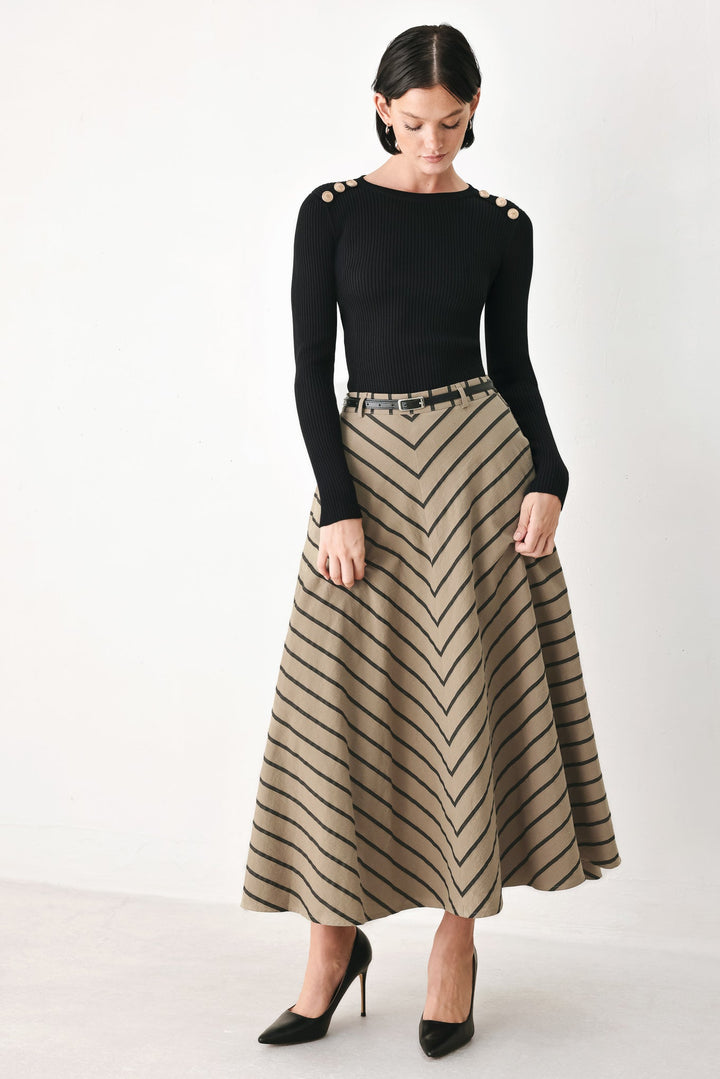 Weekend Vibe Strip Woven Midi Skirt from KADOU Boutique