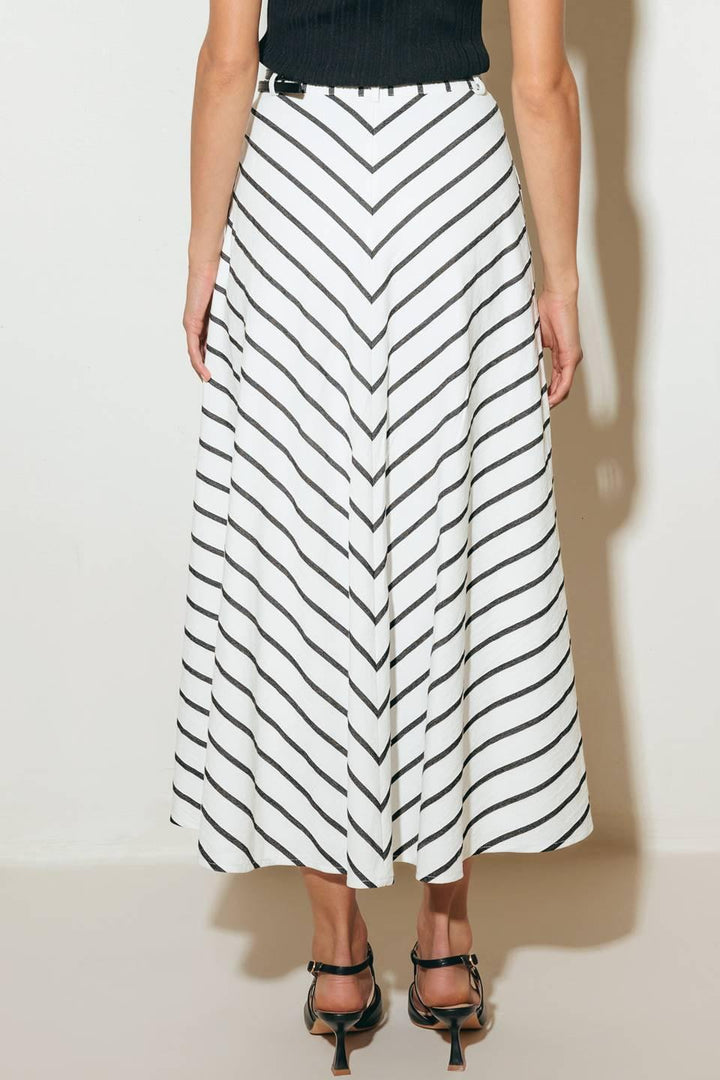 Weekend Vibe Strip Woven Midi Skirt from KADOU Boutique