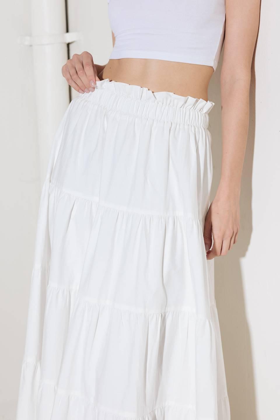Slow Down in White Woven Maxi Skirt from KADOU Boutique