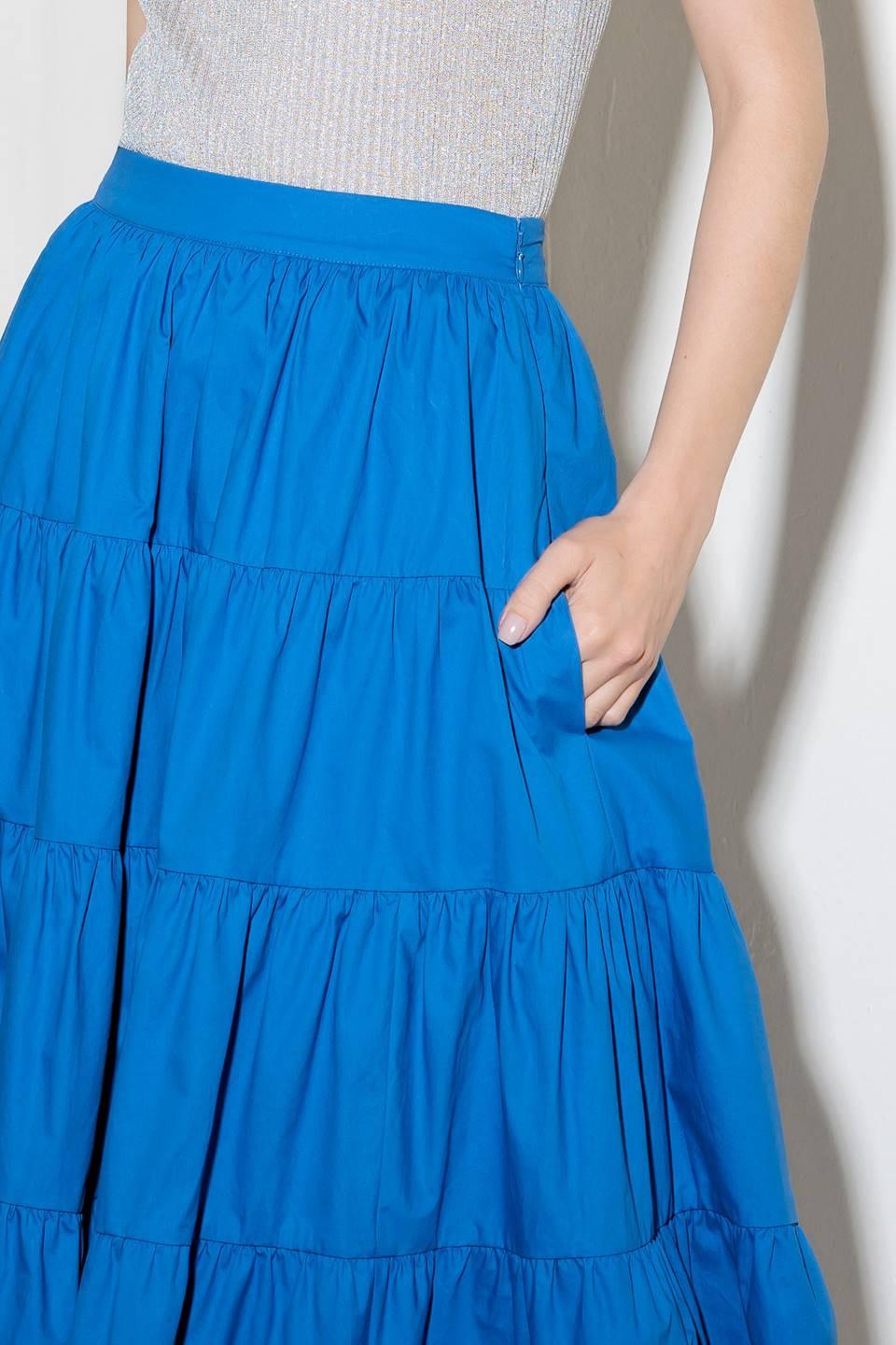 Simply Spellbound Blue Woven Full Midi Skirt from KADOU Boutique