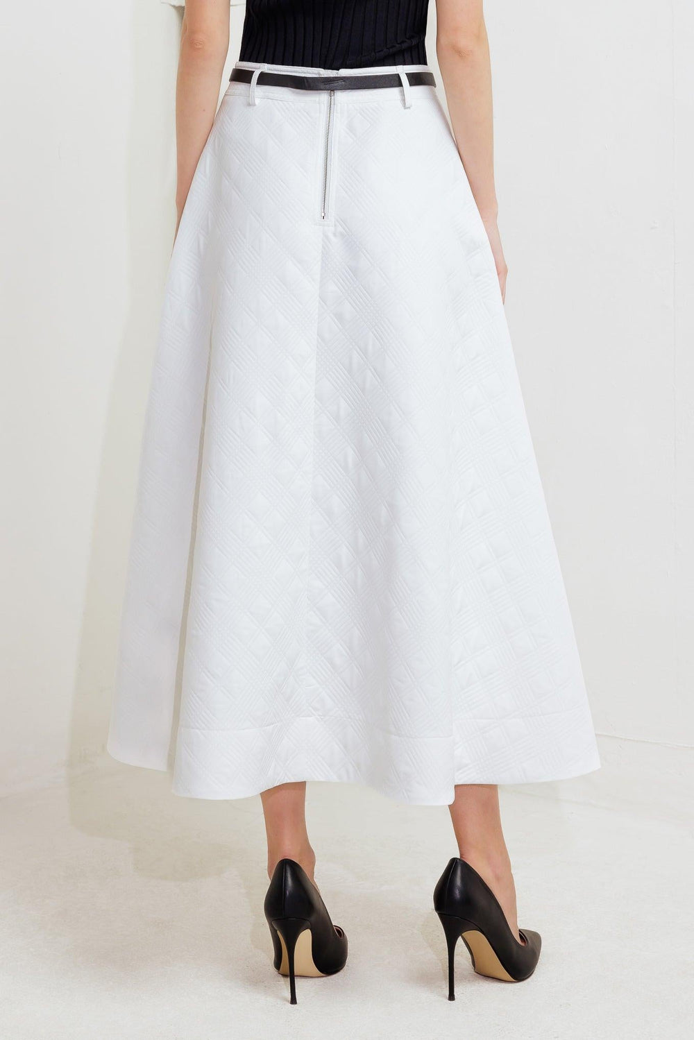 Downtown Ease Woven Midi Skirt from KADOU Boutique