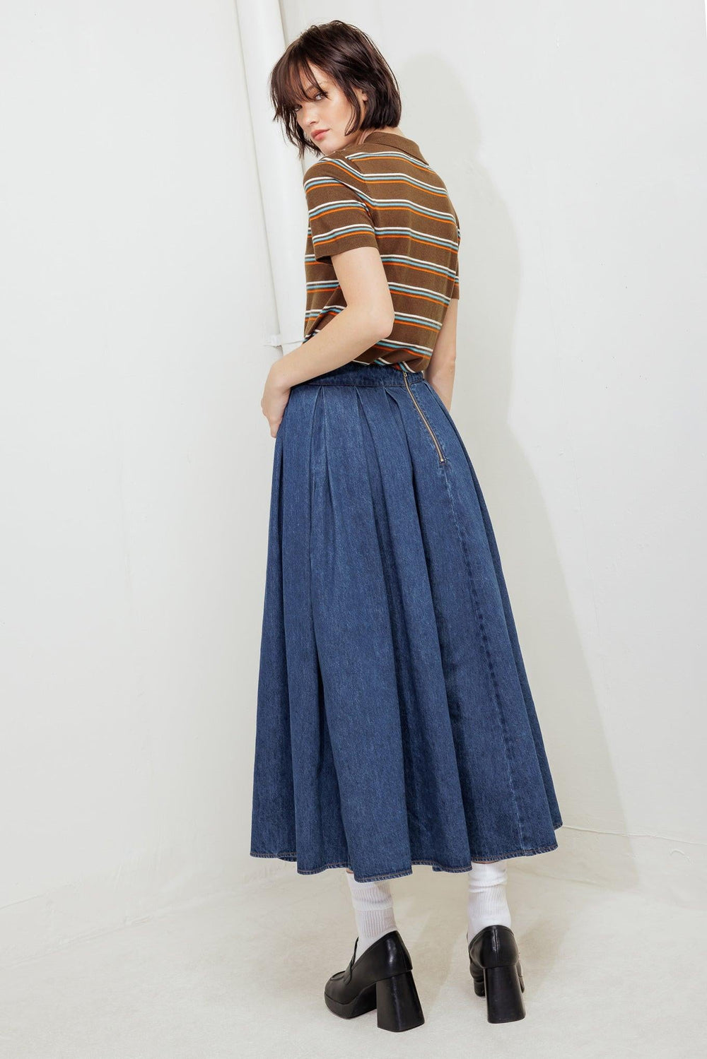 Dear Moment Denim Full Skirt from KADOU Boutique