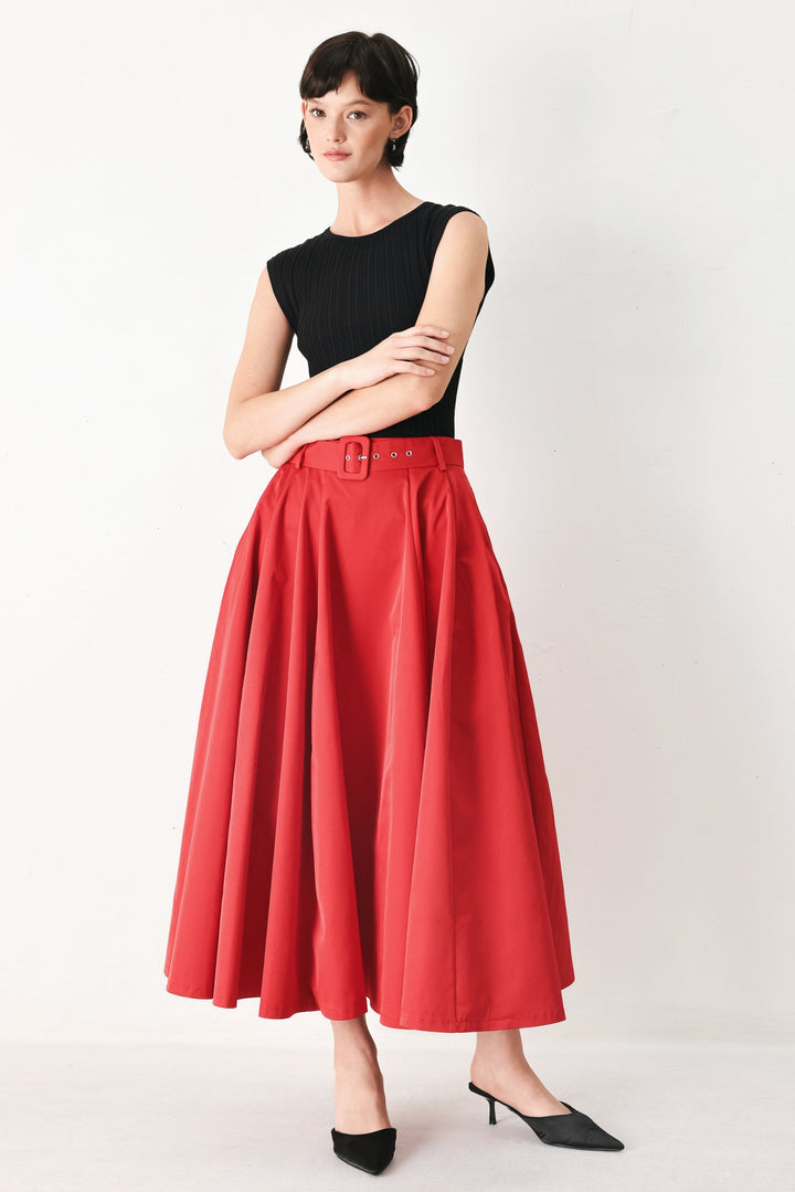 ROUGE ALLURE WOVEN FULL MIDI SKIRT