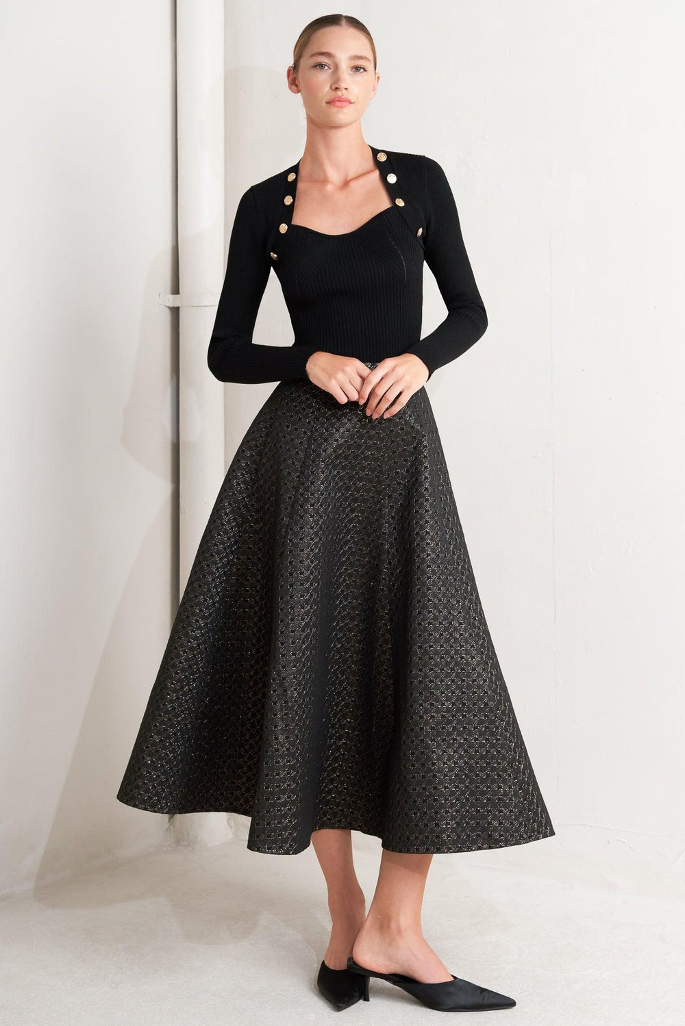 Evening Sculpt Metallic Woven Circle Skirt from KADOU Boutique