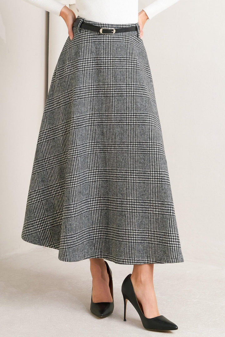 City Checkline Woolen Woven Midi Skirt from KADOU Boutique