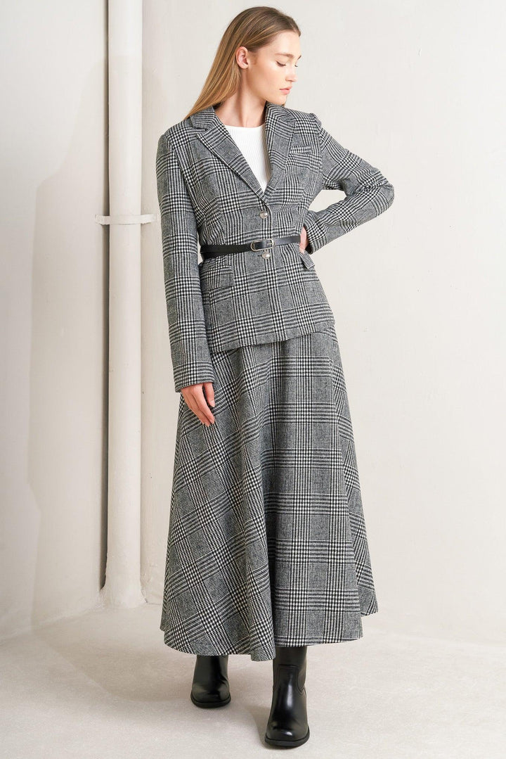 City Checkline Woolen Woven Midi Skirt from KADOU Boutique
