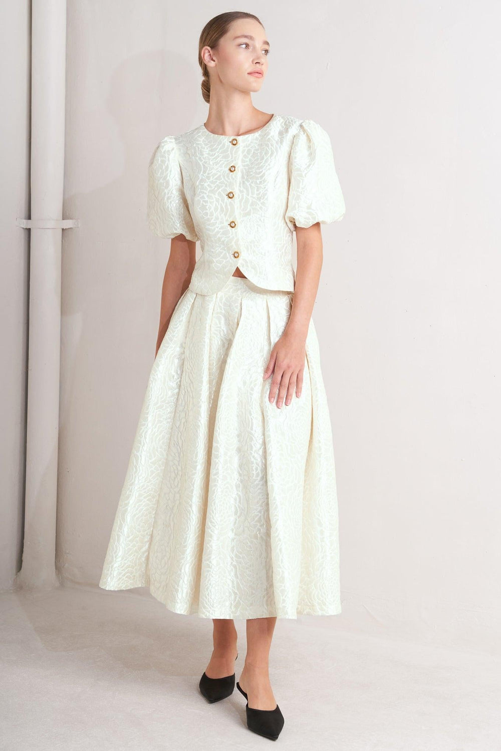 Rosé Texture Woven Full Midi Skirt from KADOU Boutique