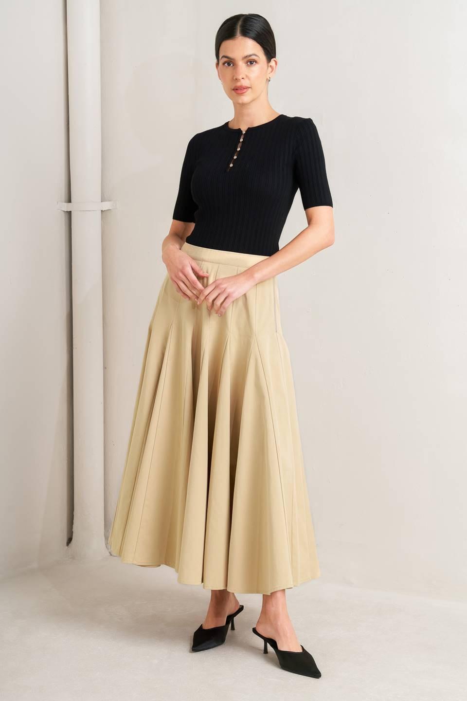 Pale Frame Woven Taupe Circle Skirt from KADOU Boutique