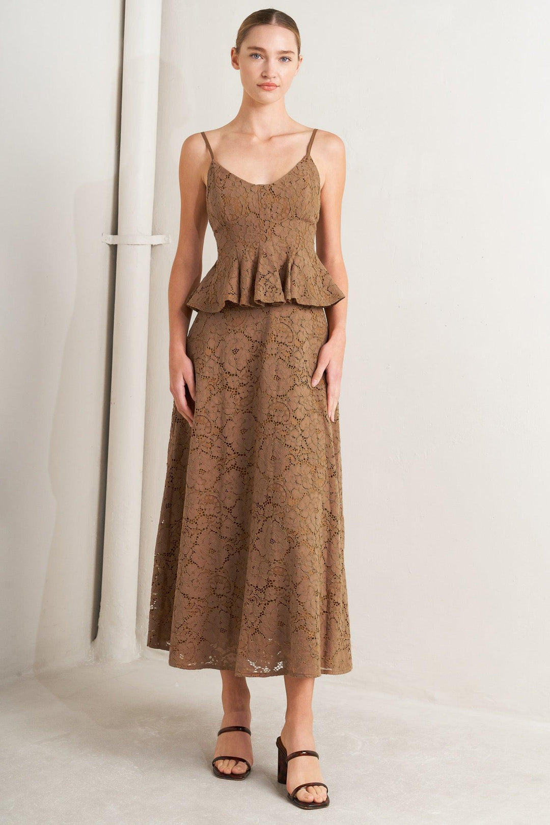 Purely Romantic Woven Lace Midi Skirt from KADOU Boutique