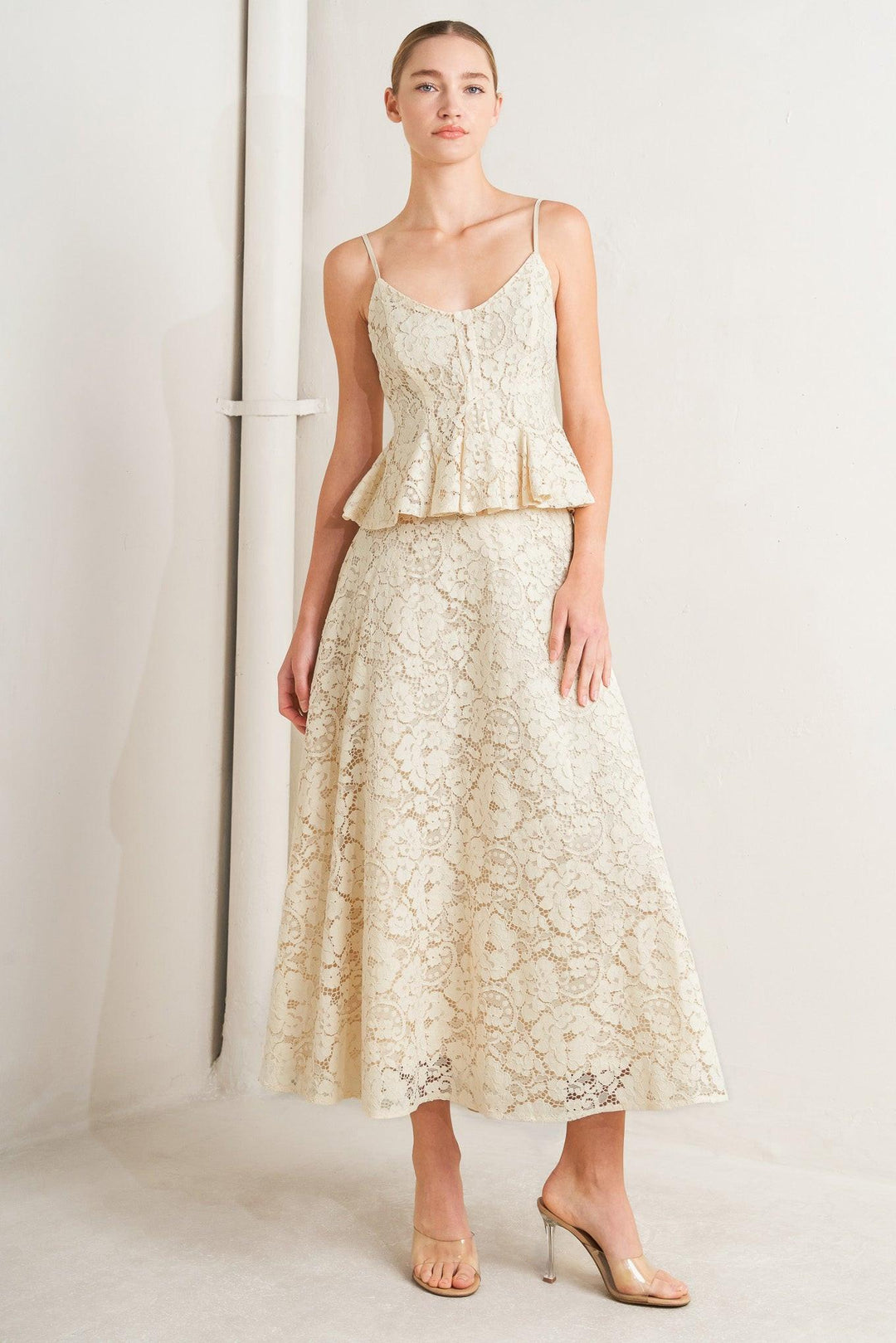 Purely Romantic Woven Lace Midi Skirt from KADOU Boutique
