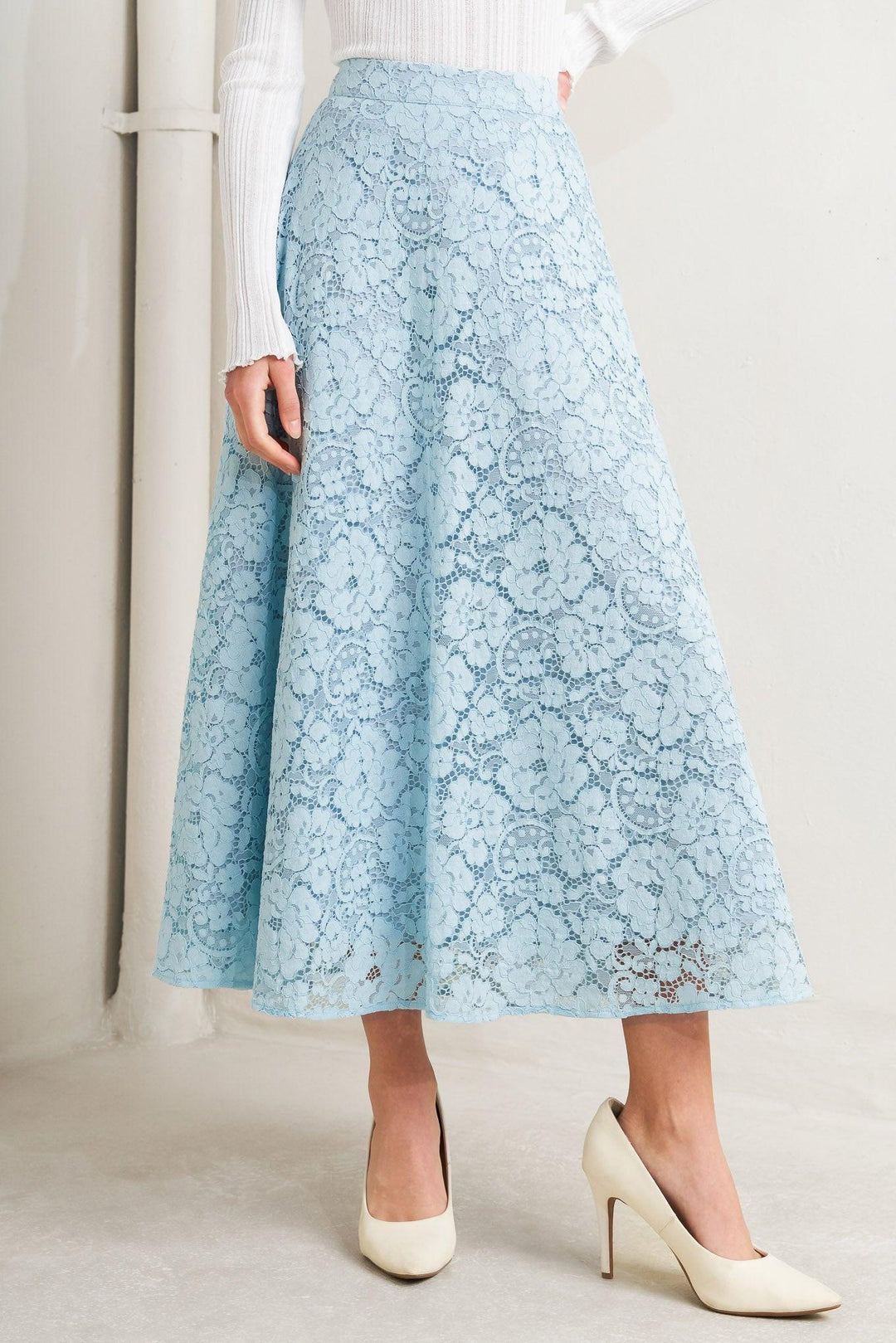 Purely Romantic Woven Lace Midi Skirt from KADOU Boutique