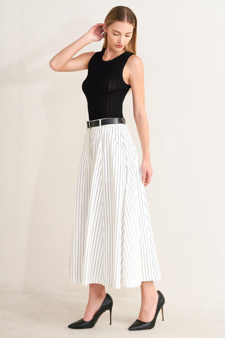 Uptown Stripe Woven Mdi Circle Skirt from KADOU Boutique