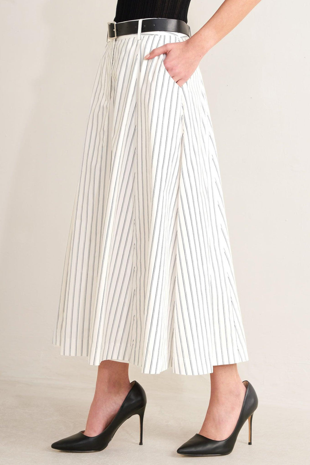 Uptown Stripe Woven Mdi Circle Skirt from KADOU Boutique
