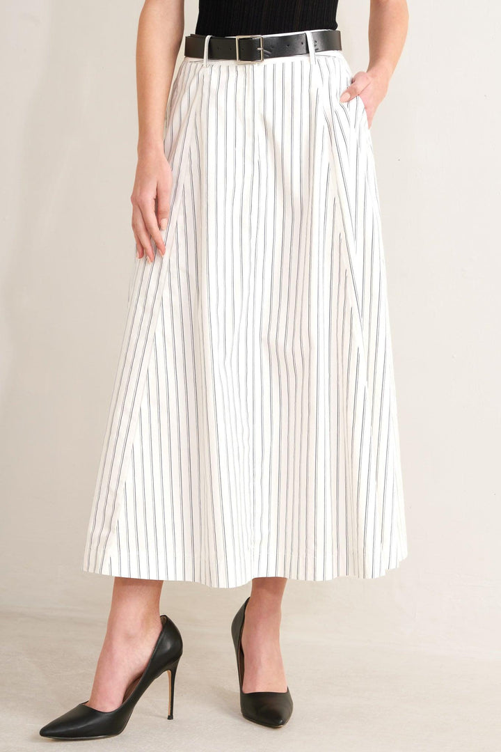 Uptown Stripe Woven Mdi Circle Skirt from KADOU Boutique