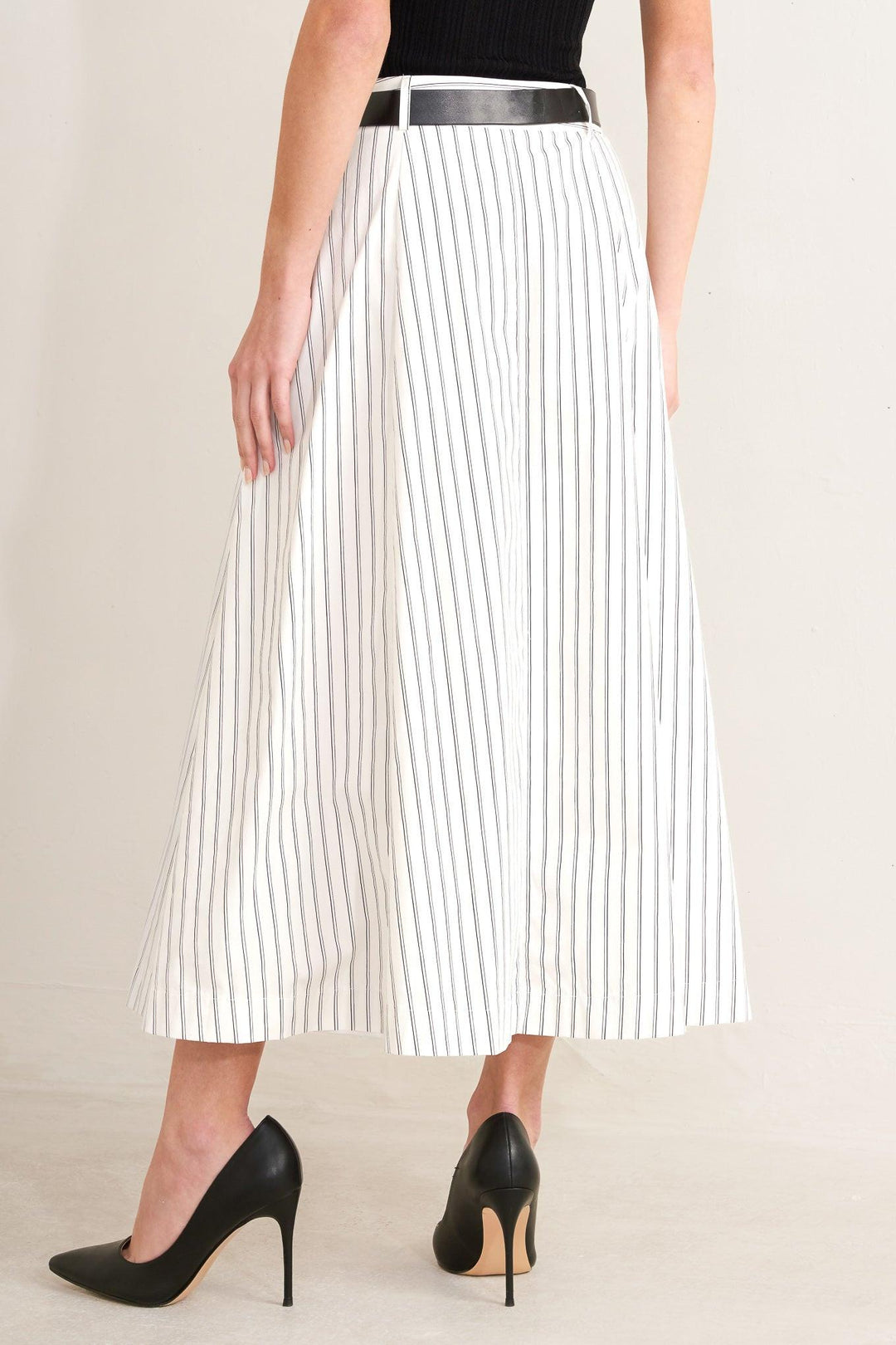 Uptown Stripe Woven Mdi Circle Skirt from KADOU Boutique