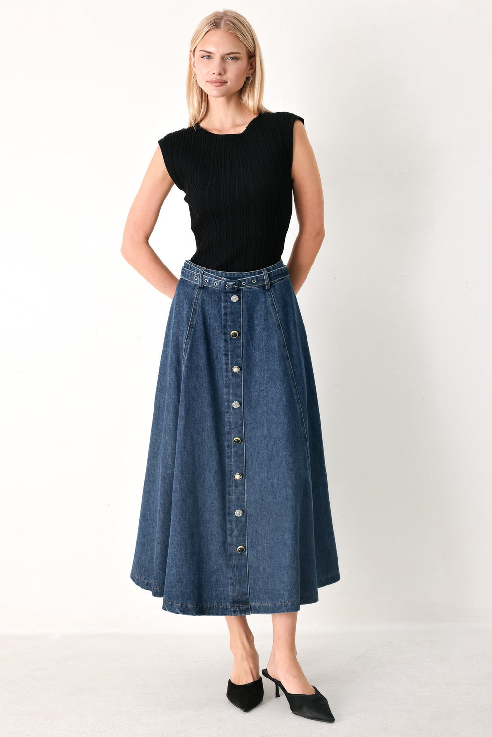 Sweet Talker Denim Circle Midi Skirt from KADOU Boutique