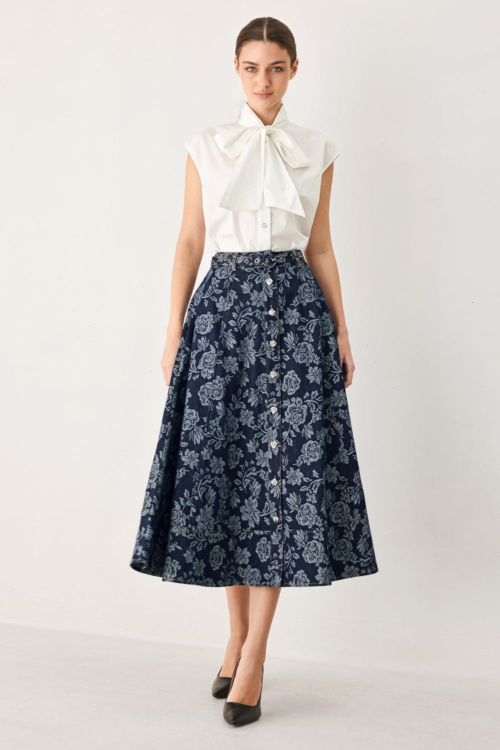 Rosette Floral Woven Jacquard Full Skirt from KADOU Boutique