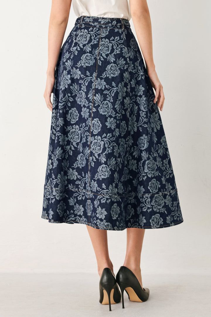 ROSETTE FLORAL WOVEN JACQUARD FULL SKIRT