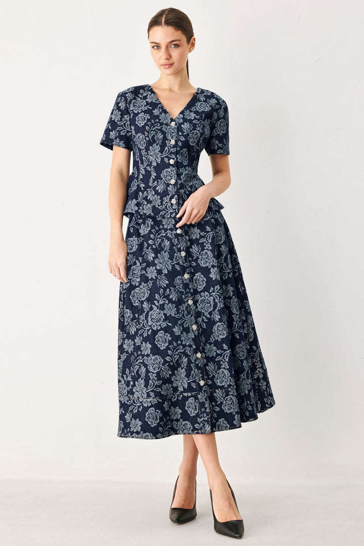 ROSETTE FLORAL WOVEN JACQUARD FULL SKIRT