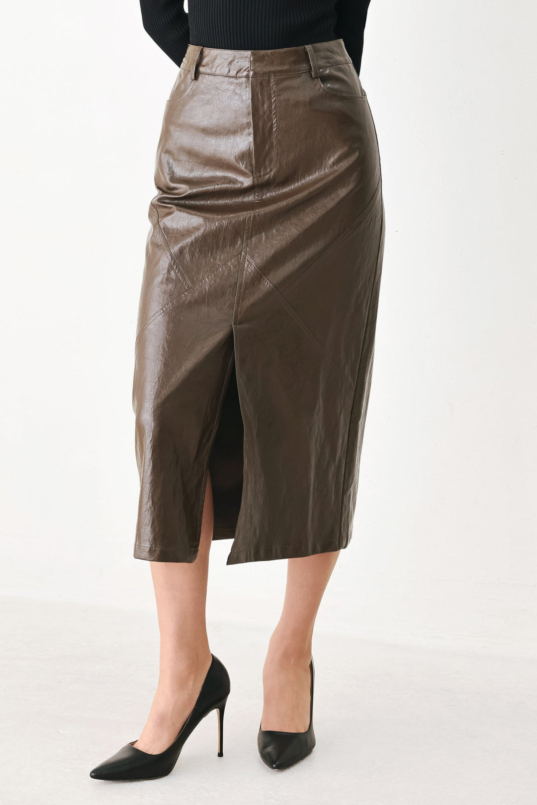 Stone Leather Column Faux Leather Pencil Skirt from KADOU Boutique