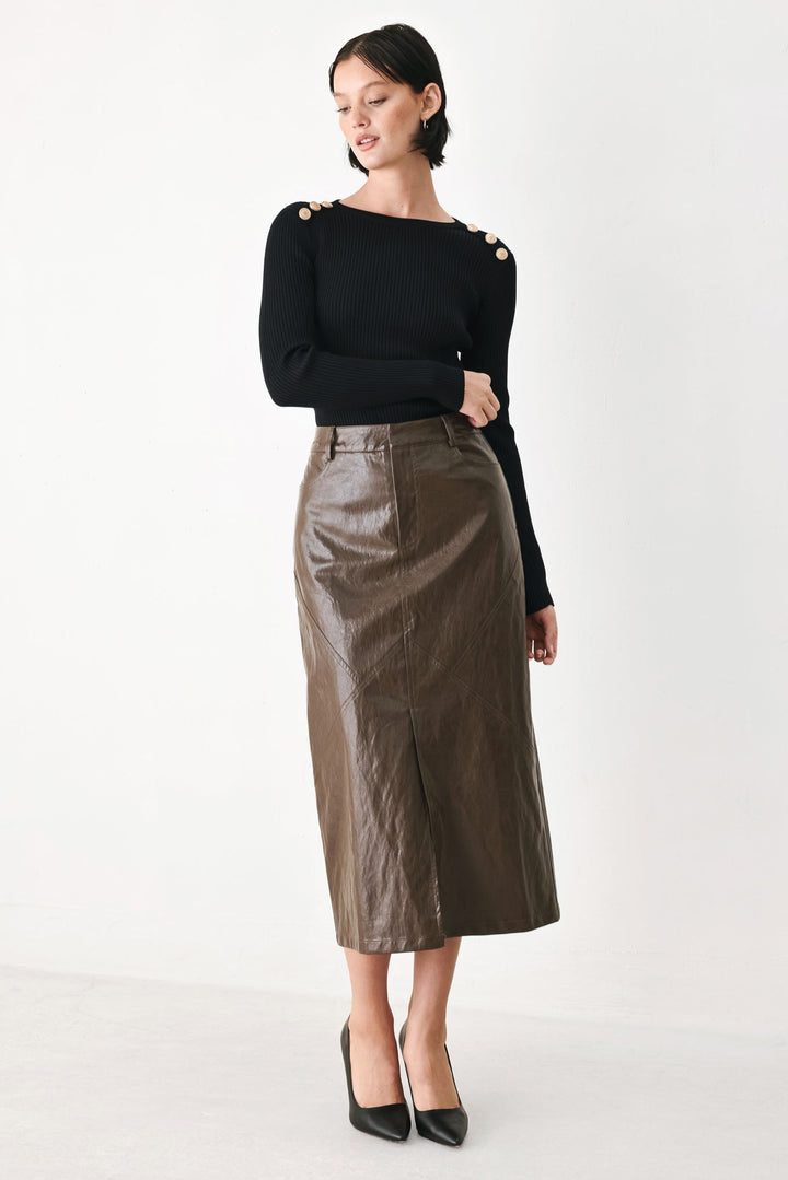Stone Leather Column Faux Leather Pencil Skirt from KADOU Boutique