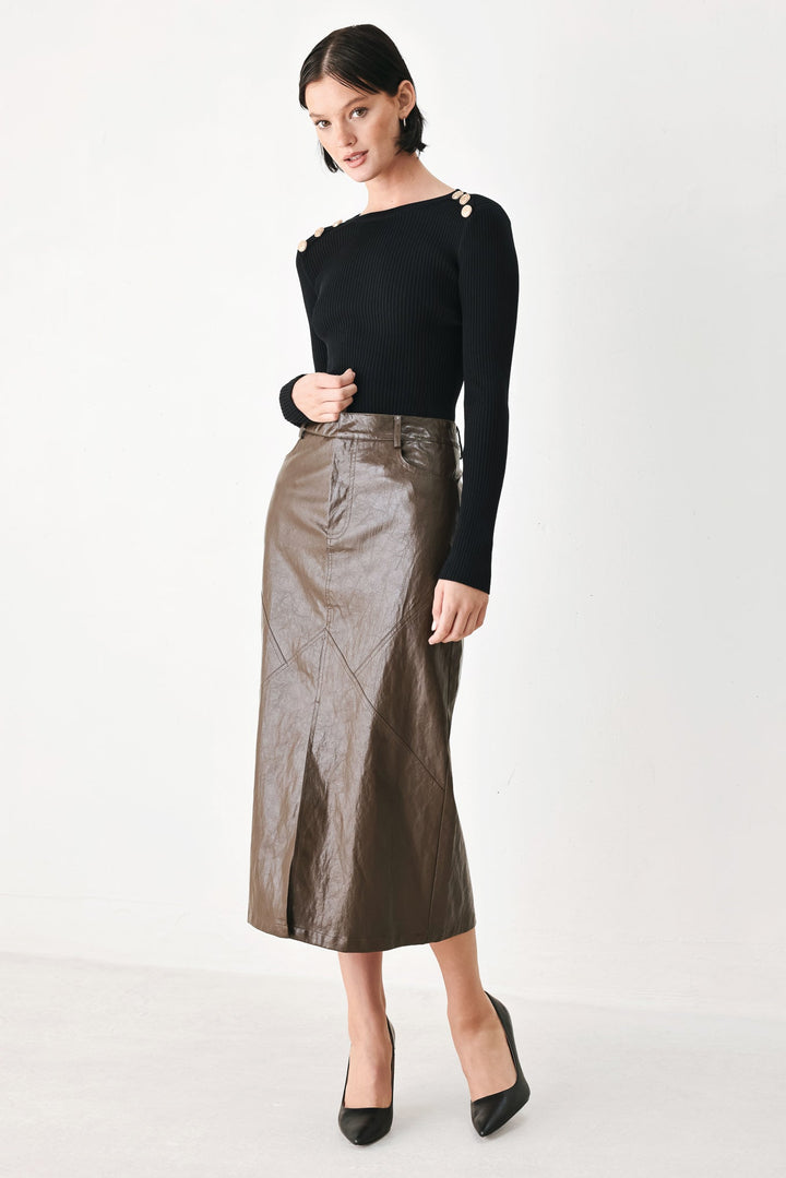 Stone Leather Column Faux Leather Pencil Skirt from KADOU Boutique