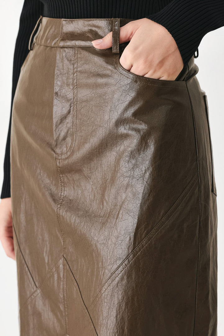 Stone Leather Column Faux Leather Pencil Skirt from KADOU Boutique