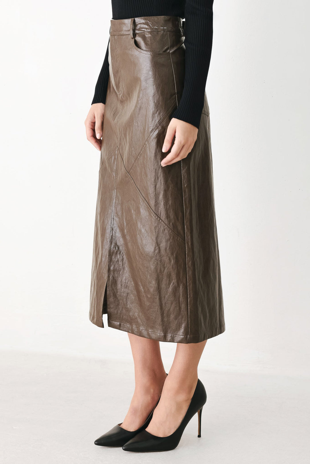 Stone Leather Column Faux Leather Pencil Skirt from KADOU Boutique