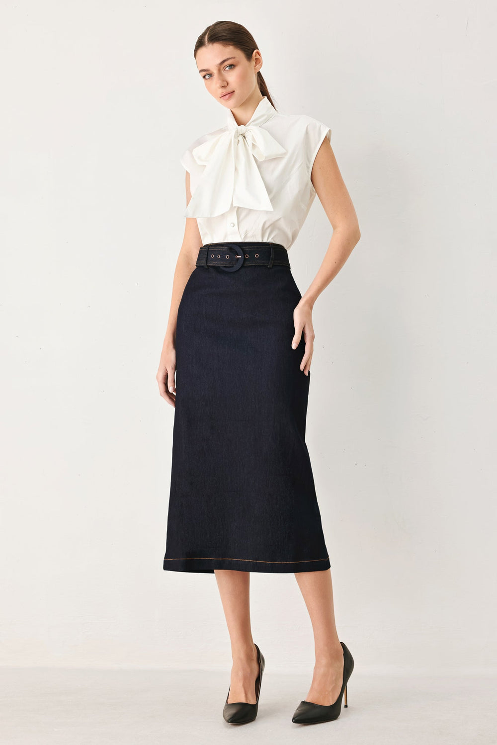 Classic Denim Office Mini Pencil Skirt from KADOU Boutique