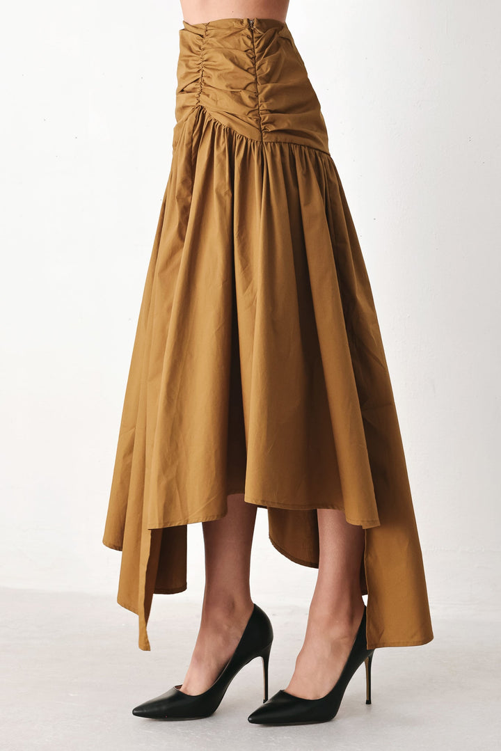 Golden Brown Cascade Woven Midi Skirt from KADOU Boutique
