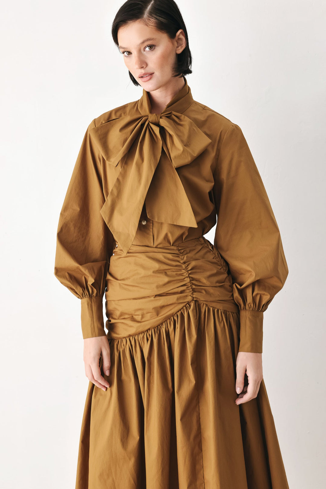 Golden Brown Cascade Woven Midi Skirt from KADOU Boutique