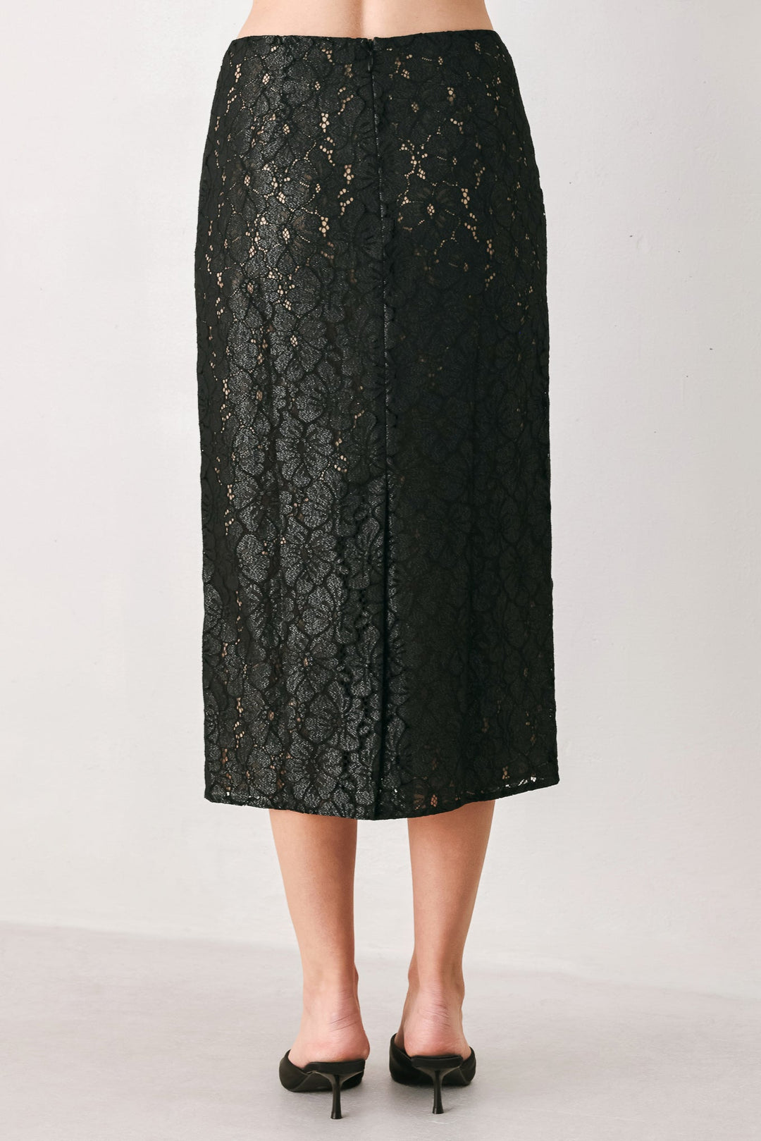 NOIR LACE AFFAIR BLACK/NUDE LACE PENCIL SKIRT